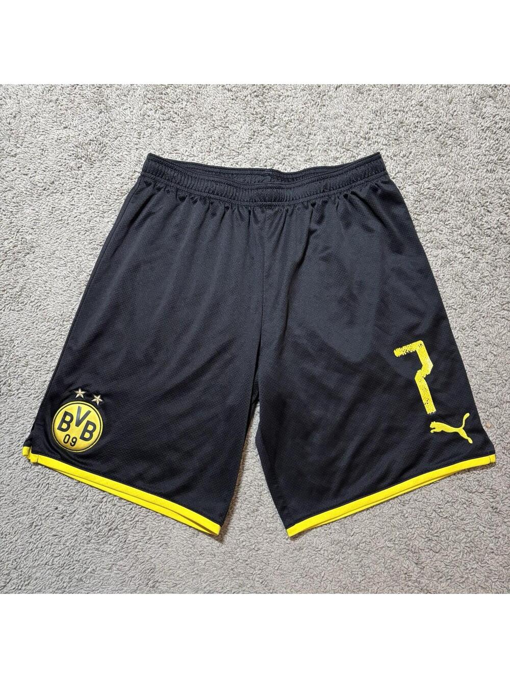 PUMA Borussia Dortmund BVB Soccer Shorts Mens Large Black Yellow #7 Training L